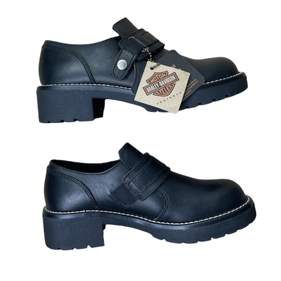 Harley Davidson 83002 Womens Black Leather Oxford Mary Janes Size: 7 - 8.5 VTG. - Picture 5 of 8